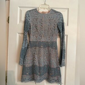 WAYF Blue Lace Long Sleeve Dress